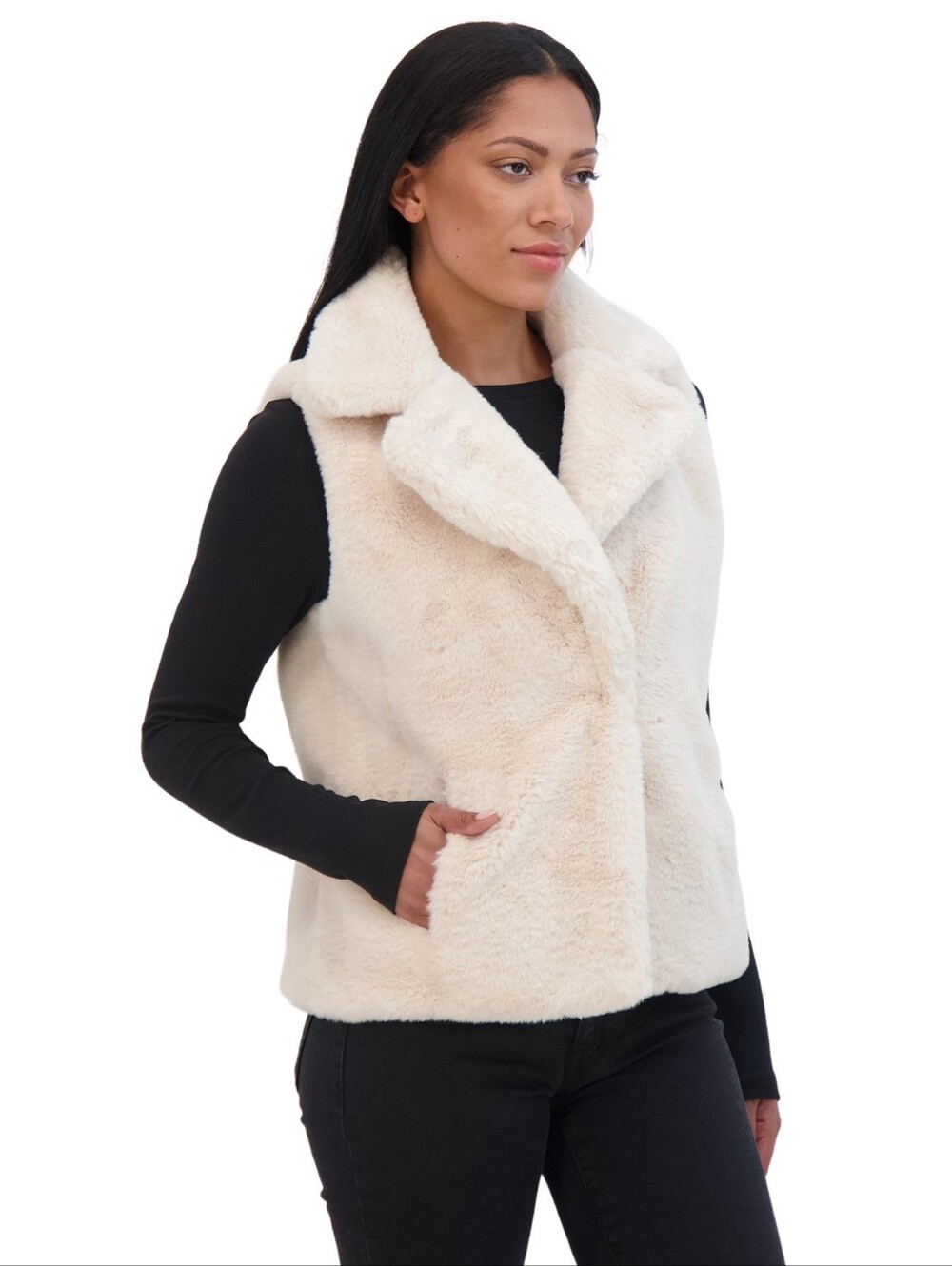 Macy's Cream Faux Fur Notch-Collar Vest